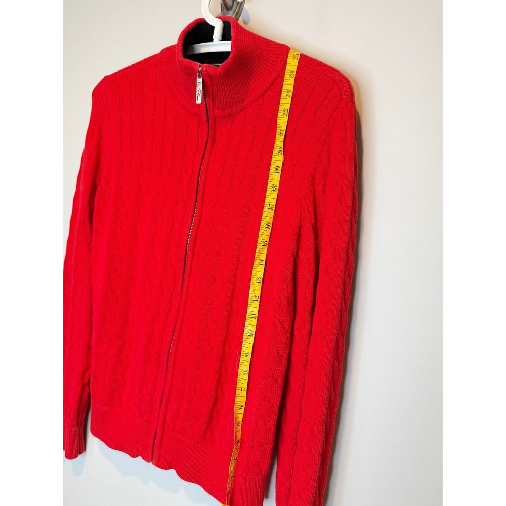 Lauren Ralph Lauren Red Cable Knit Zip Sweater Classic Preppy L - Picture 4 of 9